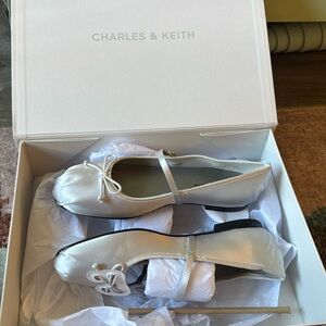 Charles & Keith white satin ballet flats size 38